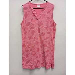 Sun Moda California Tunic Dress Womens XL Pink Floral Sleeveless Slub Knit Boho